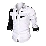 Yowablo Herrenmode-Patchwork-personalisiertes modisches -Knöpfe-Langarmhemd Cooles Hemd Herren (White, L)