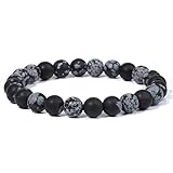 8 mm weißes Gipsstein-Armband schwarz Lava Labradorit graue Achate Stretch-Armbänder für Damen Herren elastische Armreifen Yoga-Schmuck, matter Alabaster, 17 cm