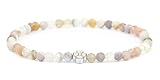 LAKADA Echtes Botswana Achat Edelstein Armband mit facettierten 4mm Perlen und Edelstahlblüte Heilstein Schutzstein Edelsteinarmband Glücksbringer Talisman Geschenk (Botswana A., 15CM, S)