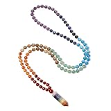 COAI Geschenkideen 108 Perlen Meditationskette aus 7 Chakren und Bunten Naturstein mit Hexagonal Anhänger Halskette für Damen