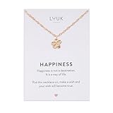 LUUK LIFESTYLE Halskette mit Blume I floralem Anhänger, Geschenkidee für die beste Freundin mit HAPPINESS Spruchkarte, hochwertiger Edelstahl, Rosé