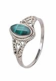 mantraroma Silber Ring Damen 925 Malachit Edelstein grün dezent, verspielt (MRG-236-10-(54))