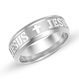 Zircobic JESUS-Kreuzring aus Silber – Edelstahl-Ring, bequemer langlebiger Unisex-Gebets- & Inspirationsring für täglichen Gebrauch, Kirche & religiöses Geschenk