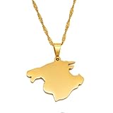 Everyiod Halsketten Mit Kartenanhänger Für Mallorca, Spanien, Schmuck, Schlüsselbeinkette Mit Kartenanhänger, Pulloverketten Im Hip-Hop-Ethno-Stil, Reisesouvenir, Gelb, 45 Cm