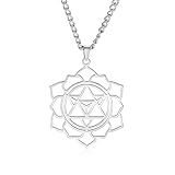 EUEAVAN Merkabah Halskette Blume des Lebens Halskette für Frauen Heilige Geometrie Metatron Anhänger Merkavah Glücksschutz Amulett Kabbalah Schmuck Spirituelles Geschenk für Männer (Silber 1)