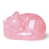 QINJIEJIE Rosenquarz Katze Kristalle Heilsteine Figur Schlafende Katzenfigur Statue Edelsteine Skulptur Glück Kätzchen Niedliche Geschenk für Katze Liebhaber Männer Frauen