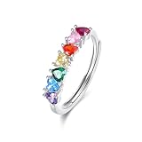 Chakra Ring 925 Sterling Silber Verstellbarer 7 Chakra Regenbogen Steine Yoga Zirkonia Ring für Damen Chakren Schmuck für Mädchen Frauen