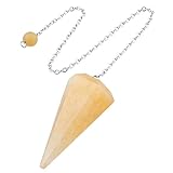 QINJIEJIE Gelbe Jade Kristall Pendel Natürlichem Edelstein Kristalle Pendel mit Kette und Kugel für Wünschelruten Wahrsager Chakra Reiki Hexerei Zubehör