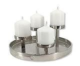Metall Kerzenhalter rund Silber Ø 30cm für Vier große Stumpen-Kerzen Tisch-Deko Advent-Kerzenständer