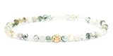 LAKADA Echtes Baumachat Edelstein Armband mit facettierten 4mm Perlen und Edelstahlblüte Heilstein Schutzstein Edelsteinarmband Glücksbringer Talisman Geschenk (Baumachat, 15CM, R)
