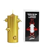 VELAS MARIANO Schwarze Kerze mit 7 Dochten, 16 cm hoch x 5,5 cm breit, für Reinigungsrituale (Gold)
