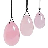 Nupuyai Rosenauarz Yoni Eier Set von 3 mit Schnur, gebohrter Kristall Massage Stein Ovaler Kegel Ei für Frauen Kegel Übung Stärkung Beckenbodenmuskeln