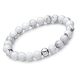 day.berlin Howlith Perlenarmband Herren in Weiß, Naturstein Armband mit echten 8mm Edelsteinen, 19cm lang mit flexiblem Zugband & 316L Edelstahl Perle, Handgemacht für Männer