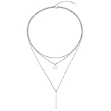 LEGITTA Damen Layered Kette mit Runder Plättchen Anhänger in Silber Zarte Kreis Mehrreihige Edelstahl Halskette aus Titan Nickelfrei