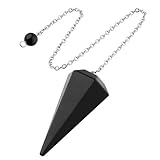 QINJIEJIE Obsidian Kristall Pendel Natürlichem Edelstein Kristalle Pendel mit Kette und Kugel für Wünschelruten Wahrsager Chakra Reiki Hexerei Zubehör