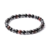 EUMENIDES Tigerauge Armband, Obsidian Magnetarmband, QUALITÄT DER KLASSE A, 6/8/10MM, Sonnenschein, Selbstbewusstsein, Angstlösen (Rotes Tigerauge-Armband, 6MM, 7,48 Zoll)