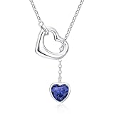 Qings Damen Saphir Geburtsstein September Kette Sterling Silber 925 Herz Anhänger Halskette mit Glänzendem Heart Zirkonia Geburtstag Weihnachten Muttertag Schmuck Geschenk für Mutter Mädchen