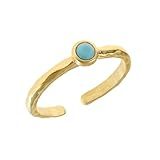 Made by Nami Boho Ring Gold Damen mit Türkisem Stein aus Chirurgischem Edelstahl Minimalistischer Edelstein Ring Verstellbar Wasserfester Schmuck Geschenk für Sie