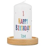 GRAVURZEILE Bedruckte Kleine Kerze - Geburtstagskerze Happy Birthday - Personalisiert mit Name & Alter - brilliant bedruckte Kerze - Geschenk für Mädchen & Jungen zum Kinder Geburtstag