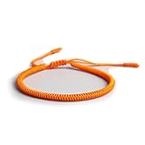 EXINOX Tibetanisches spirituelles Armband, für Damen und Herren, handgefertigt, traditioneller buddhistischer Knoten De 15 a 24 Cm orange