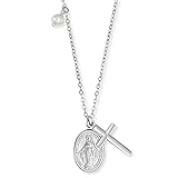 Engelsrufer Damen Halskette aus Sterling Silber mit Kreuz und Maria Symbol und Muschelperlen Anhänger - Karabinerverschluss - in zwei Längen verstellbar - nickelfrei