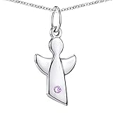 Materia Engel Anhänger Mädchen - 925 Sterling-Silber Geburtsstein Februar Geburt Taufe in Etui KA-459-Violett-K109