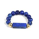 XSDSLS Elastische Naturstein Ring für Damen 4mm Naturstein Perlen Ring Elastische Perlen Ring Kristall Naturstein Tigerauge Amethyst Ring Geburtstag Geschenke für Damen (Lapislazuli)