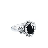 Gems Vibes Schwarzer Onyx-Ring, 925er Sterlingsilber, handgefertigter ovaler Onyx-Ring im Boho-Stil, Geschenk zum Geburtstag und Valentinstag für Frauen und Mädchen, Edelsteinringgröße 9