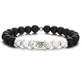 Edelstein Armband Damen, Armbänder Mit Perlen Aus Natürlichem Edelsteinkristall In Schwarz, Matt, Löwe, 12 Sternbilder, Howlith, Ausgleichendes Mala-Meditationsarmband, Reiki-Yoga-Armband Für Fr