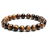 Landorilo Echte Natursteinperlen Armband Damen Gelbes Tigerauge Perlenarmband, 8MM Runde Edelsteine Yoga Armbänder, Geburtstag Valentinstag Geschenke für Sie Frauen, Chakra Armbänder Männer