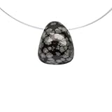 Edelstein Kette mit Anhänger Halskette Stein Trommelstein Schneeflockenobsidian USA gebohrt für Damen und Herren inkl. Lederband