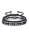 Jovivi Schwarze Obsidian Armband Herren Perlenarmband Schwarzes Armband Edelsteine Obsidian Schwarzer Onyx Hämatit Armband Heilsteine Armband für Freunde, Ehemann, Vater