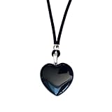Frauen Herz Anhänger Halskette Naturstein Liebe - Energetische Farbigen Halbedelsteinen und Versilbert Zamak - Ideal zum Verschenken (Obsidian)