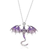 QYEHF Drachen Halskette für Männer, Punk Vintage-Stil, Herren Frau Halskette Drache mit Schwert Anhänger Geburtstag, Lehrer (Lila)