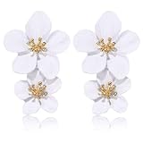 Aidenn Blumen Ohrringe Weiße,Blume Tropfen Ohrringe Boho Statement Flower Earrings Hypoallergene Modeschmuck für Damen