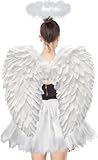 ZeiLaBang Kakadi Schwarzer Engel Kostüm Erwachsene,3 Stück Schwarzer Engel Kostüm Damen,60CM Engel Flüge,70-110cm Tüllrock Damen,Engelsflügel Erwachsene,Tutu-Rock,Engelsflügel Kinder