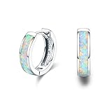 Ohrringe Silber 925 Creolen Opal Damen Ohrringe Creole Opal Sterling Silber Opal Ohrringe Kleine Creolen Kreis Ohrringe Opal Schmuck Geschenke für Mama Frauen Kinder