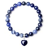XIANNVXI Herz Armband Damen Blauer Sodalith Stein Armband Heilsteine 8mm Blauer Perlen Edelstein Armbänder Glücksarmband Schmuck Geburtstagsgeschenk für Frauen
