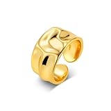 ALEXCRAFT Ringe Gold Edelstahl Damen Herren Wasserfest Verstellbar Chunky Gold Ringe Frauen Wasserfest Größe Vergoldet Freundin Mama Mädchen Ring Schmuck