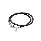 Viwind Lederarmband für Damen Geflochtenes Leder armband 34/36/38/40/42/60/63cm 925er Silber Verschluss Doppelschicht DIY Perlen Charms (38cm, Schwarz)