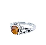 Gems Vibes 925 Sterling Silber Tigerauge Ring für Frauen Handgefertigter Boho Ring Natürlicher Edelstein Ring Sepales Geschenk für Sie Boho Ring Größe 10