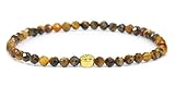 LAKADA Echtes Tigerauge Edelstein Armband mit facettierten 4mm Perlen und Edelstahllebensbaum Heilstein Schutzstein Edelsteinarmband Glücksbringer Talisman Geschenk (Tigerauge, G., 18CM)