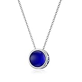 LANBEIDE September Geburtsstein Halskette, 925 Sterling Silber Runde Saphir Edelstein Halskette für Frauen Mädchen Geburtstagsgeschenke Schmuck