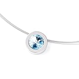 TIABELLE – Collier LARA aus Titan mit funkelndem Swarovski® Kristall – Silberfarbene Kette für Damen – allergenfrei & hautverträglich – Handmade in Germany (L=45cm | 15,9mm ø | Aquamarine)