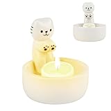 PBUSPU Katzen Kerzenhalter, Cartoon Kätzchen Kerzenhalter, Cat Candle Holder, Süße Geschenke für Katzenliebhaber, Wohnzimmer Schlafzimmer Deko Tischdeko Keramik-Kerzenständer