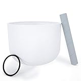 KELIODY Kristall-Klangschale, 20cm 440hz A Note Weiß Drittes Auge Chakra, Crystal Singing Bowl mit O-Ring und Schlägel, Yoga-Geschenke