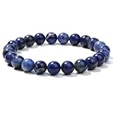 Landorilo Handmade Echte Naturstein Perlen Heilsteine Armband Damen Herren, 8MM Runde Edelsteine Yoga Armbänder, Glücksarmband, Kreative Schmuck Geschenke(Blau Gestreifter Stein)