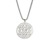 EUEAVAN Merkabah Halskette Blume des Lebens Halskette für Frauen Heilige Geometrie Metatron Anhänger Merkavah Glücksschutz Amulett Kabbalah Schmuck Spirituelles Geschenk für Männer (Silber 2)