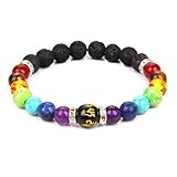 APMGONT Chakra Armband für Männer und Frauen Heilstein Armband für Männer 8MM Lava Rock Elastische Natürliches Kristall Tigerauge Männer Frauen Yoga-Schmuck Geschenke (Vulkanstein + Doppeltes Chakra)