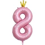 ASTARON Luftballon 8 Rosa Zahl 8 Ballon 40 Zoll Zahlenballon für Geburtstag Party Dekorationen, 8. Geburtstag Ballons mit Krone für Mädchen Geburtstag Party Dekoration Jahrestag Dekorationen